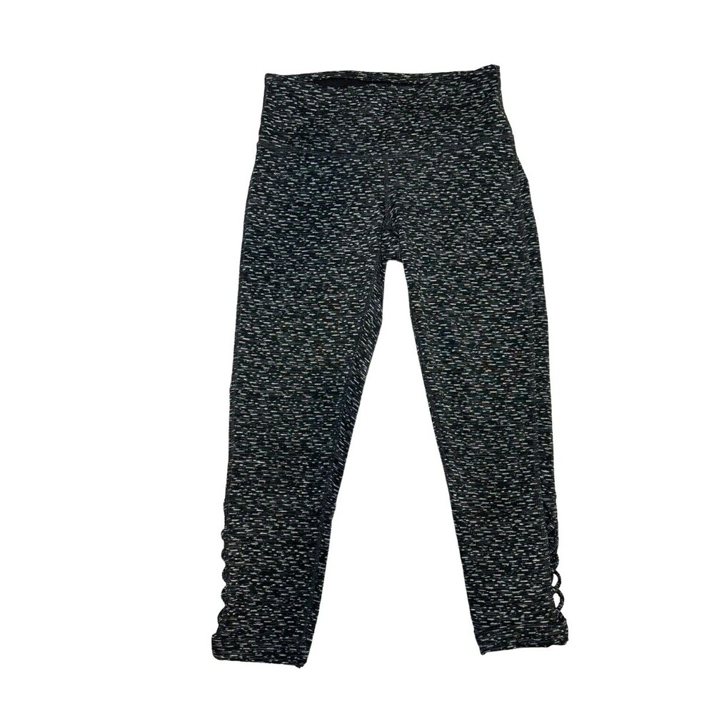 PrAna Women's S Small Black Space Dye Crop Tights with Criss Cross Design